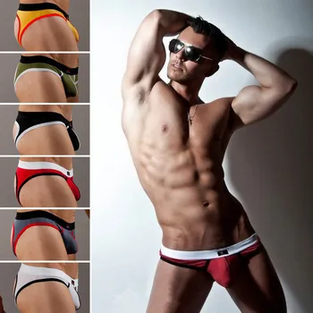 

Men's Underwear WJ Sexy Mesh Breathable Air Mooning Low-waisted Briefs Thongs T-back