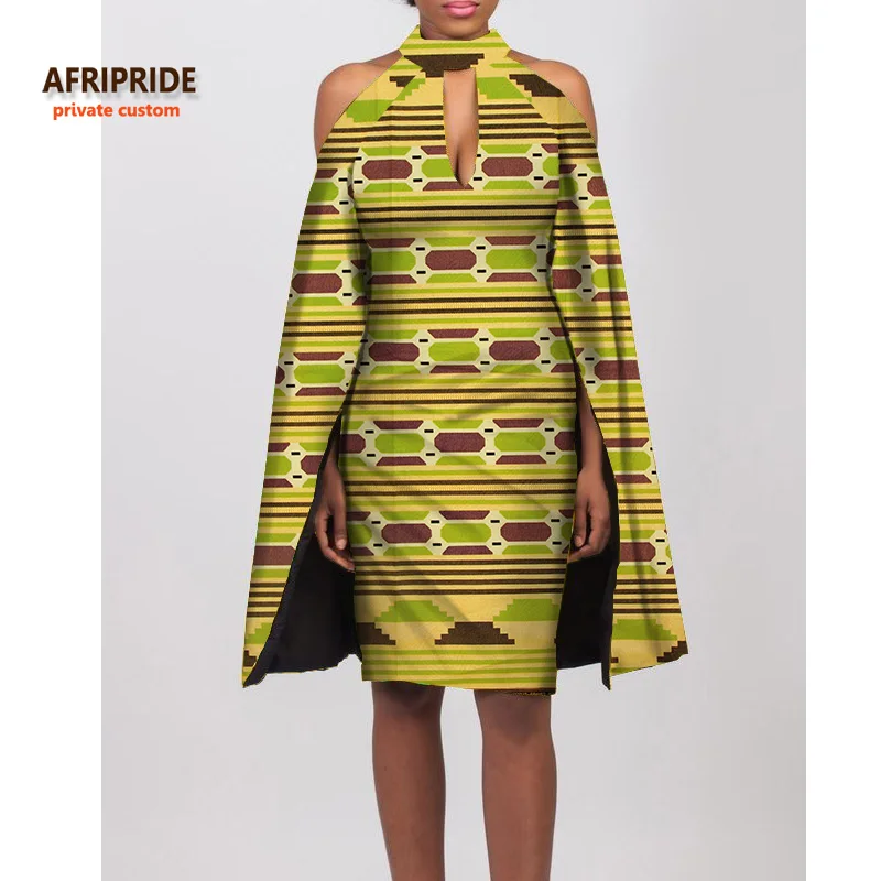 

2017 Summer women dress AFRIPRIDE private custom new style off shoulder knee-length cotton dress with long wide sleevees A722569