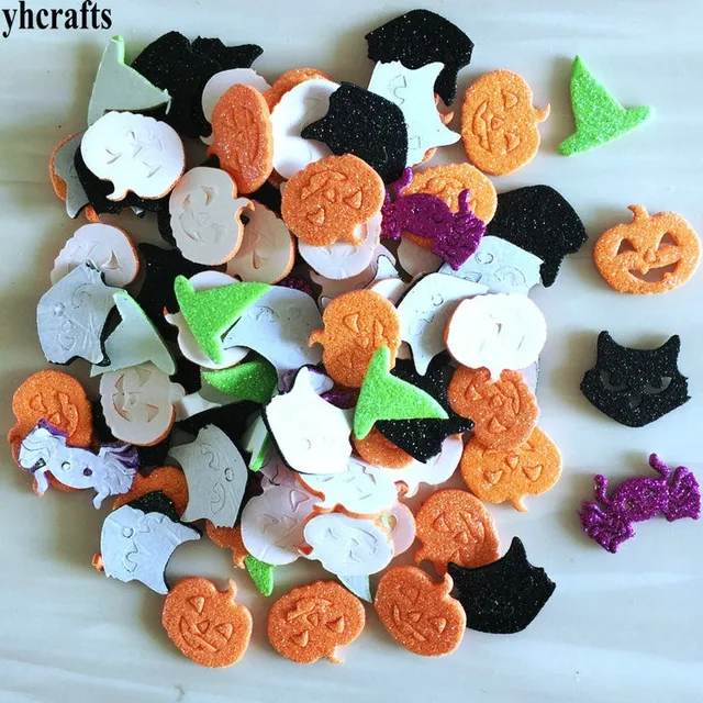 40pcslotglitter halloween pumpkin spider foam stickers halloween crafts activity items kindergarten diy