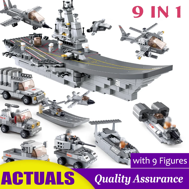 

9 In 1 Aircraft Carrier Compatible Lego Military Wars Building Blocks Sluban Bricks Sets Spaceship Kids Airplane Creative Gift