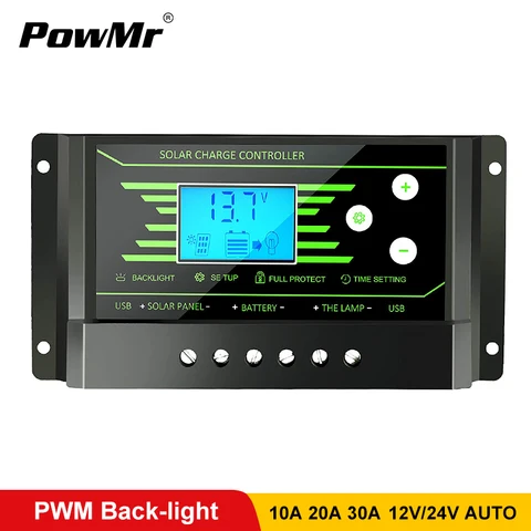 Home v1 81 pwm controladores solares 30a 20a 10a 12v 24v auto controlador de carga solar pv back
