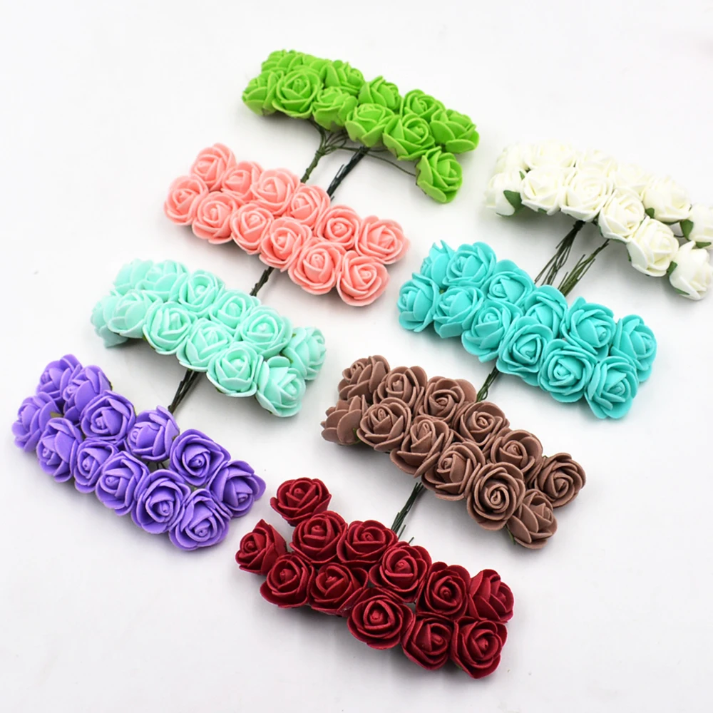 

12Pcs/lot Foam Mini Rose Artificial Flowers Bouquet Party Wedding Decoration Bridal Wreath Scrapbook DIY Craft Gift Fake Flowers