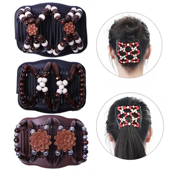 

Double Beaded Hair Clip Combs Beads Elastic Hairpin Bun Maker Pins Easy Updo Styling HJL2018