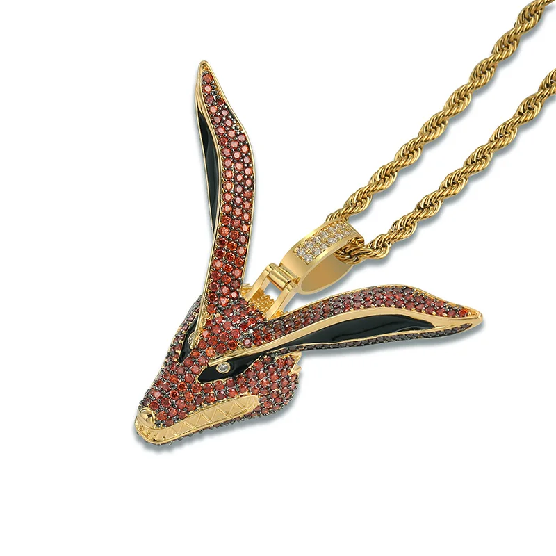 Baratos TOPGRILLZ Hip Hop oro Naruto Kurama Fox colgante collar Micro Pave Zircon helado hacia fuera Animal joyería hombre mujeres regalo