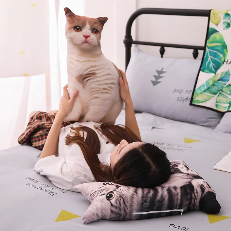 Кошачья форма плюшевая подушка мягкие животные Реалистичная Подушка объёмная серая коричневая Тигровая полосатая подушка для дивана и стула декор подушка для детей 55 см