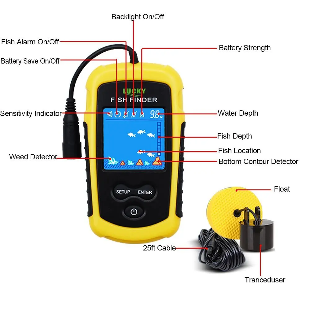 Ecobatímetro para Caça Sensor de Alarme sem Fio Fio de Pesca Lcd a Cores Portátil Sonar Sensor Fish Finder Fishfinder de Pesca Submarina Peixe 9 Cheap Localizadores de peixe
