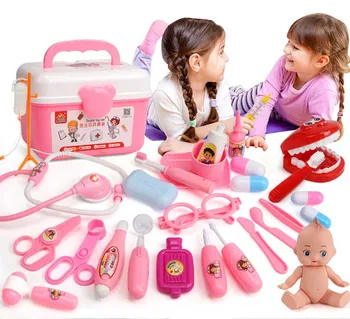 

Kids Toys Doctor Set Baby Suitcases Medical kit Cosplay Dentist Nurse Simulation Medicine Box with Doll Costume Stethoscope Gift