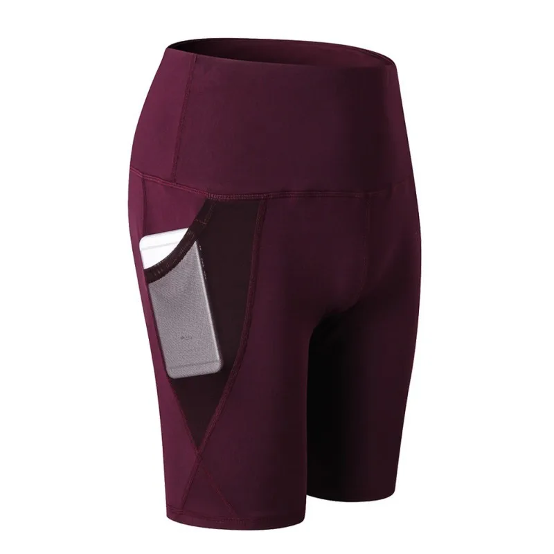 Для женщин Высокая Талия шорты для йоги, для бега Спортивная Фитнес быстросохнущая эластичные штаны с сеткой летние штаны с карманами на открытом воздухе Спортивные шорты - Цвет: 5