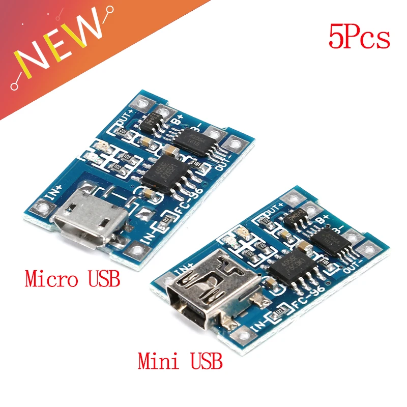 

5 pcs Micro USB 5V 1A 18650 TP4056 Lithium Battery Charger Module Charging Board With Protection Dual Functions 1A Li-ion