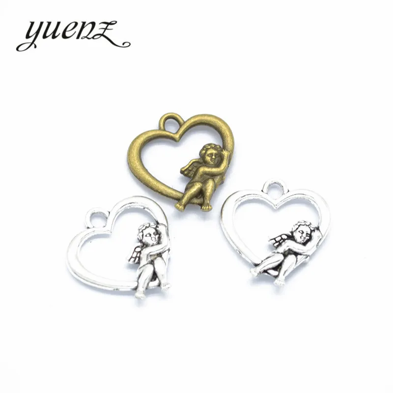 

YuenZ 15 pcs Antique Silver color Heart Charms Metal Angel Charm Pendant Necklace Jewelry Hand made 20*18mm A77