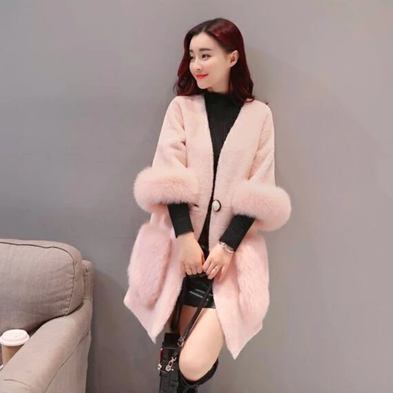 Faux Fur Coat Furry Fluffy Jacket Korean Kawaii Abrigos Mujer Invierno 2018 Pink Fur Coat Abrigos Mujer Elegante Plush Fur Coat