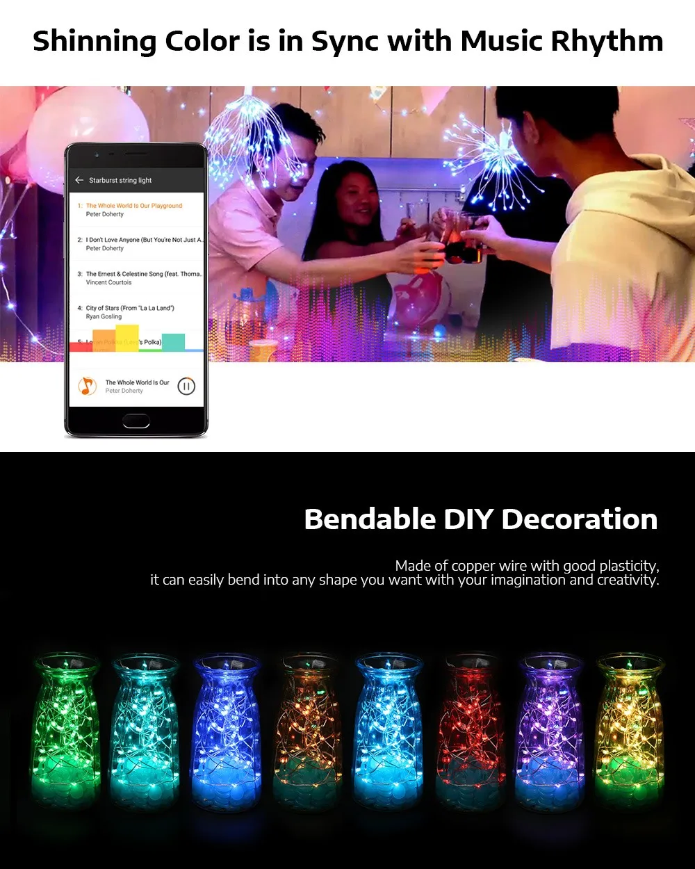 М 5 м/10 м USB RGB 50/100 светодиодов приложение управление Фея медь свет шнура для вечеринок праздников открытый и закрытый украшения