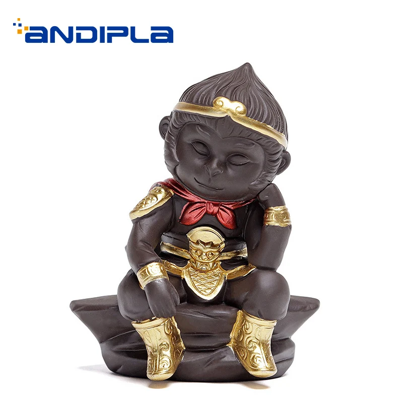 

Monkey King Tea Pet Car Decoration Purple Clay Zisha Ornaments / Lucky Animal Statue Boutique Art Figurine Sculpture Souvenir