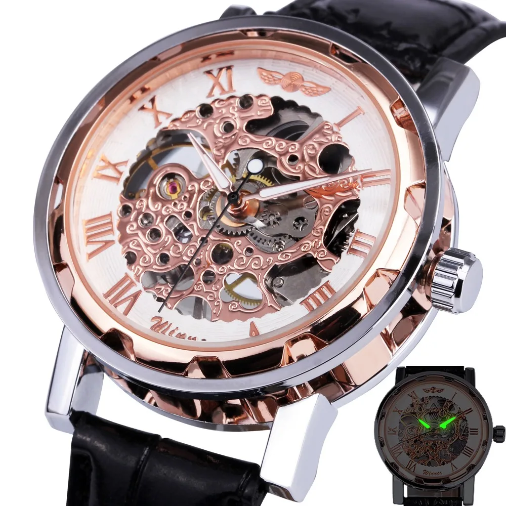 Prix pour Gagnant Main-vent Mécanique Montre Unisexe Femmes de Montre Squelette Bracelet En Cuir Nombre Romain Affichage D'affaires Vogue + Boîte Prix pour Gagnant Main-vent Mécanique Montre Unisexe Femmes de Montre Squelette Bracelet En Cuir Nombre Romain Affichage D'affaires Vogue + Boîte