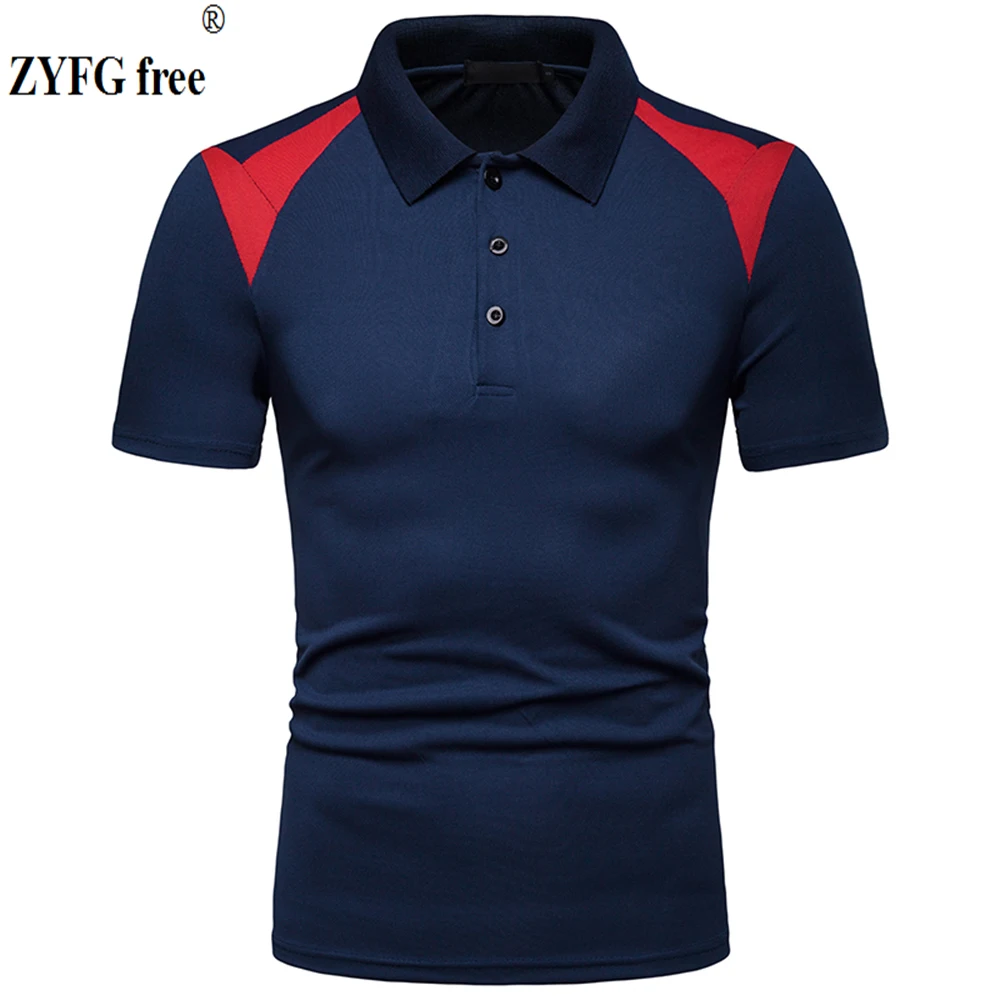 

2019 summer new men's POLO shirt stitching short-sleeved geometric casual slim fit POLO shirt men's shirt casual men's clothing