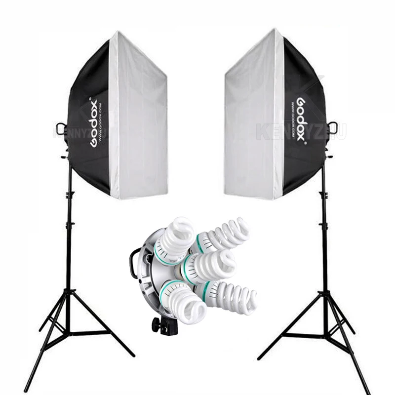 2x Godox TL-5 E27 5 патронов, светильник+ 10 шт. 150 Вт 5500 к лампа для фотостудии, непрерывный светильник, софтбокс, трехцветная лампа, комплект головок - Цвет: with 10pcs Bulbs