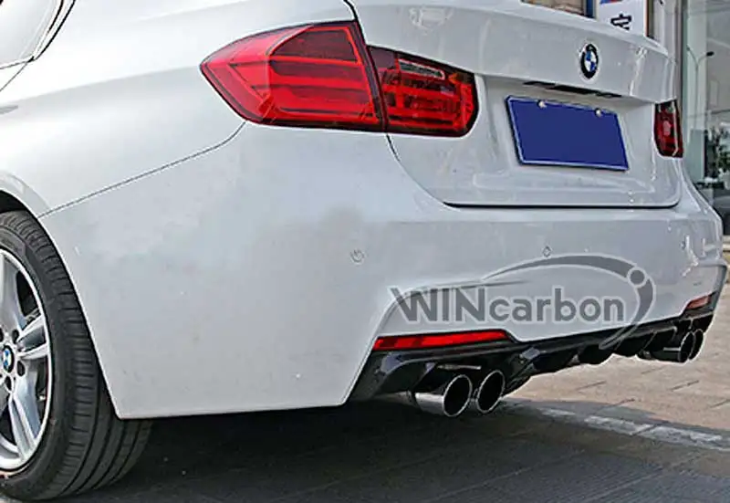 P Style Real CARBON FIBER REAR DIFFUSER 4pipes FOR BMW 3-Series F30 M-TECH M-Sport BUMPER 320i 328i 335i 2012UP