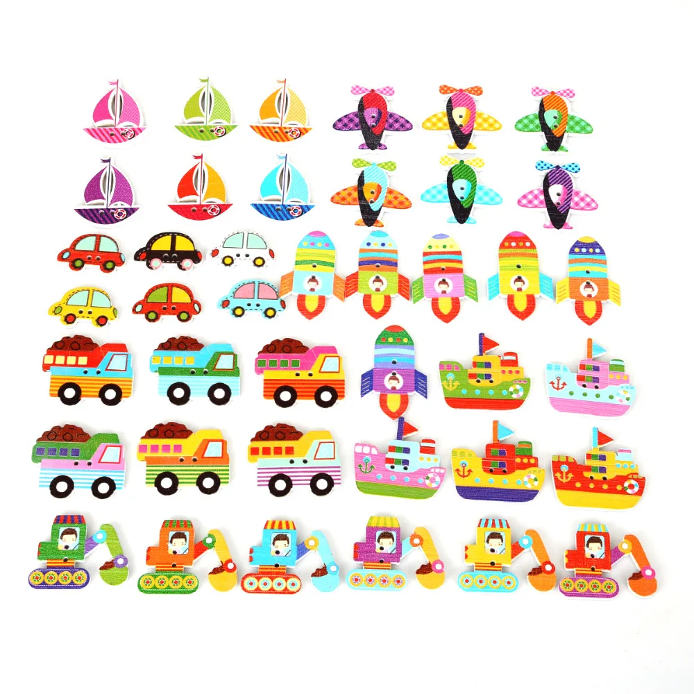 

70Pcs Random Mixed Car Wooden Buttons 2 Holes Sewing Buttons Scrapbooking Craft DIY Clothes Accessories