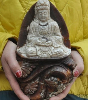 

9"Old Chinese Buddhism Temple Agate-Carved Kwan-yin Guanyin Bodhisattva Statue A