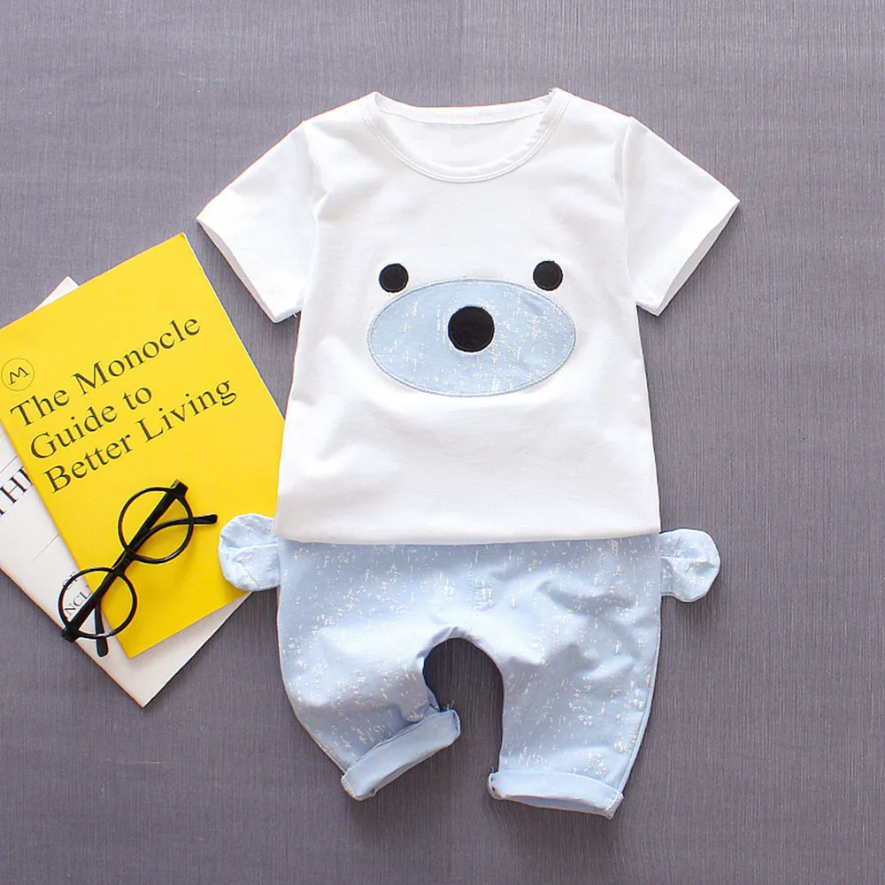 

2Pcs Infant Baby Boys Girls Bear Print Kids Tops+Pants Outfits Clothes Set Summer Clothes Toddler Kid Baby Boy Outfits