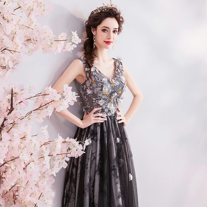 Flower Appliques evening dress 2019 new design birthday party gown golden bead prom dress lace up formal dress vestido de noiva Flower Appliques evening dress 2019 new design birthday party gown golden bead prom dress lace up formal dress vestido de noiva