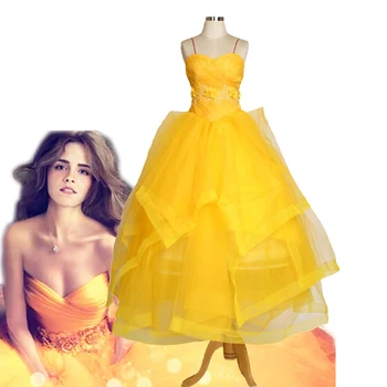 

2017 Movie Beauty And The Beast Cosplay Costumes Princess Belle Dress Emma Watson Yellow Long Dress Halloween Carnival Outifits