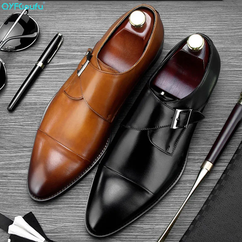 

2019 Handmade Oxford Shoes Men Wedding Party Fashion Brand Formal Shoes Genuine Leather Monk Strap Men's Dress Shoes