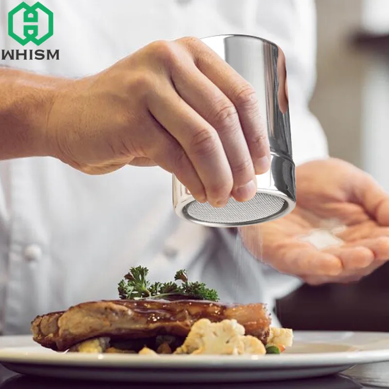 

WHISM Stainless Steel Salt Shaker for Pepper Flour Coco Powder Mesh Flour Spice Coffee Sifter Chocolate Shakers Kitchen Tools