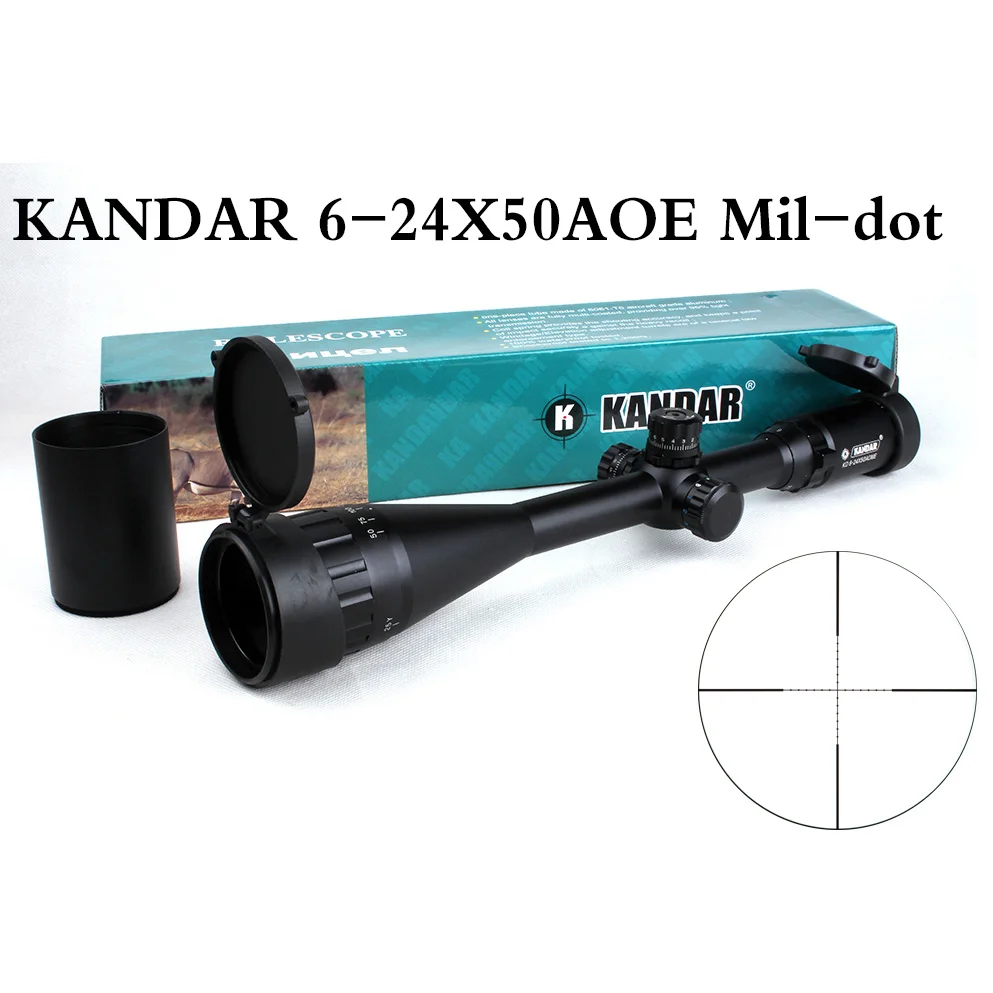 Taktické optické hledisko KANDAR 6-24x50 AOE Milo-bodové zesílení RifleScope Zamknutí / Resetování lovecké pušky Rozsah