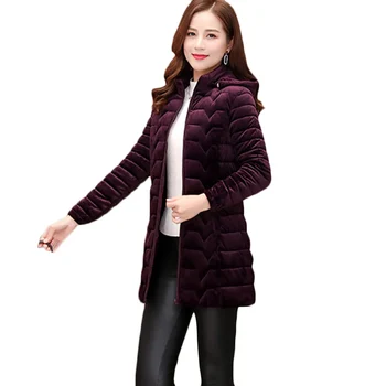 

New Autumn Winter Gold velvet Cotton Jacket Women Korean Long Slim Warm Down cotton Jackets Women's Plus size Parkas 6XL F712