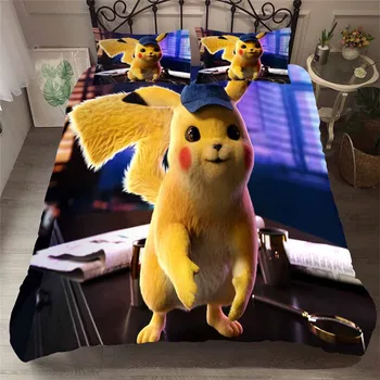 

HELENGILI 3D Bedding Set Pokemon Pikachu Print Duvet Cover Set Bedcloth with Pillowcase Bed Set Home Textiles #28-1