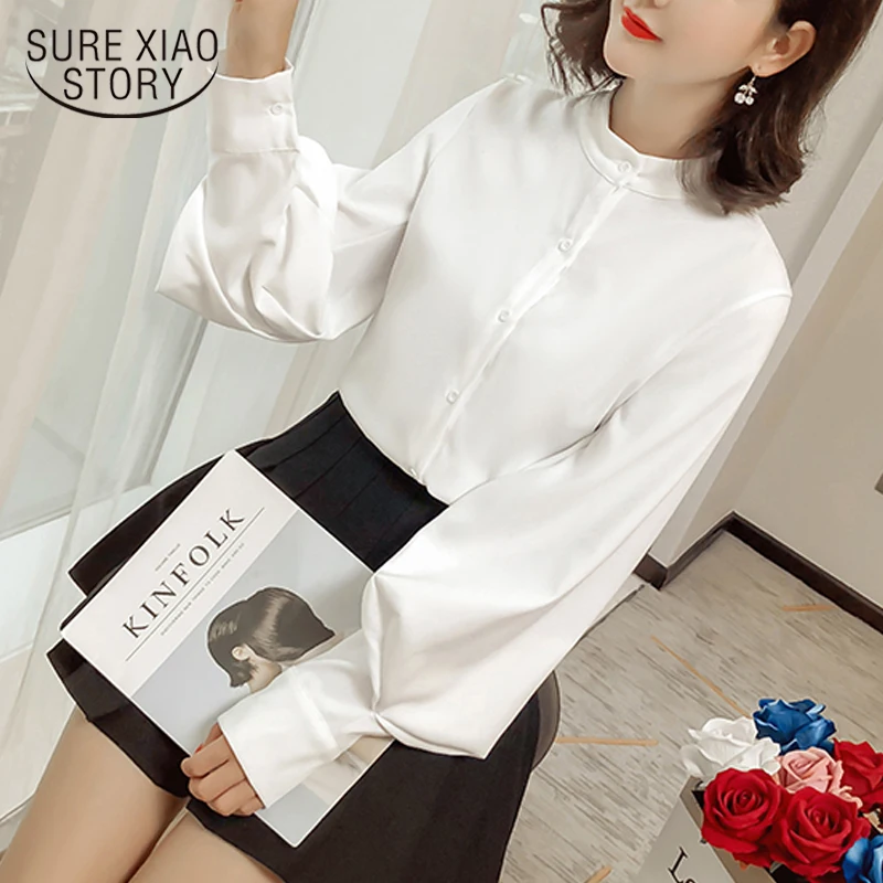 

2019 new spring fashion long sleeved blouses puff sleeve shirts casual chiffon shirts women tops solid female clothing D545 30