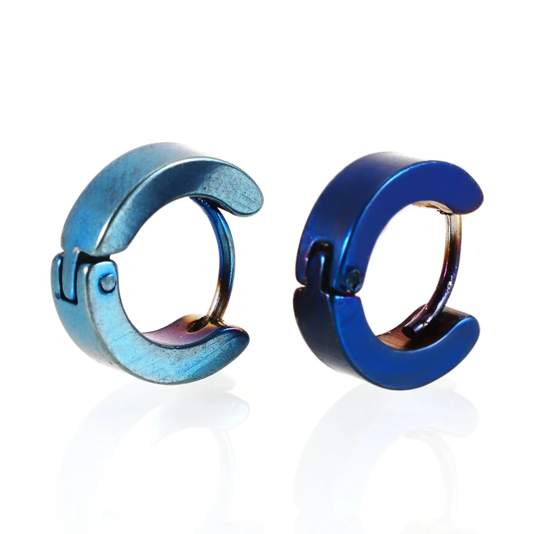 2pcs Blue/Black/Silver/Gold Hoop Earrings For Women Punk Style Men Huggie Hoop Earring Stainless Steel Earrings Hoop Jewelry