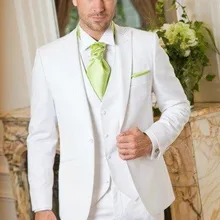 Индивидуальный/Общий красивый новейший пиджак, брюки, дизайнерский элегантный костюм с отворотом, белый костюм жениха(куртка+ брюки+ жилет+ галстук