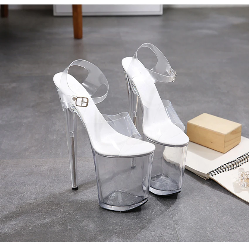 

634 Super High-heeled Fishmouth Shoes Slim Heel Cross-strap Sandals Night Club Sexy Water Drill Stage Shoes
