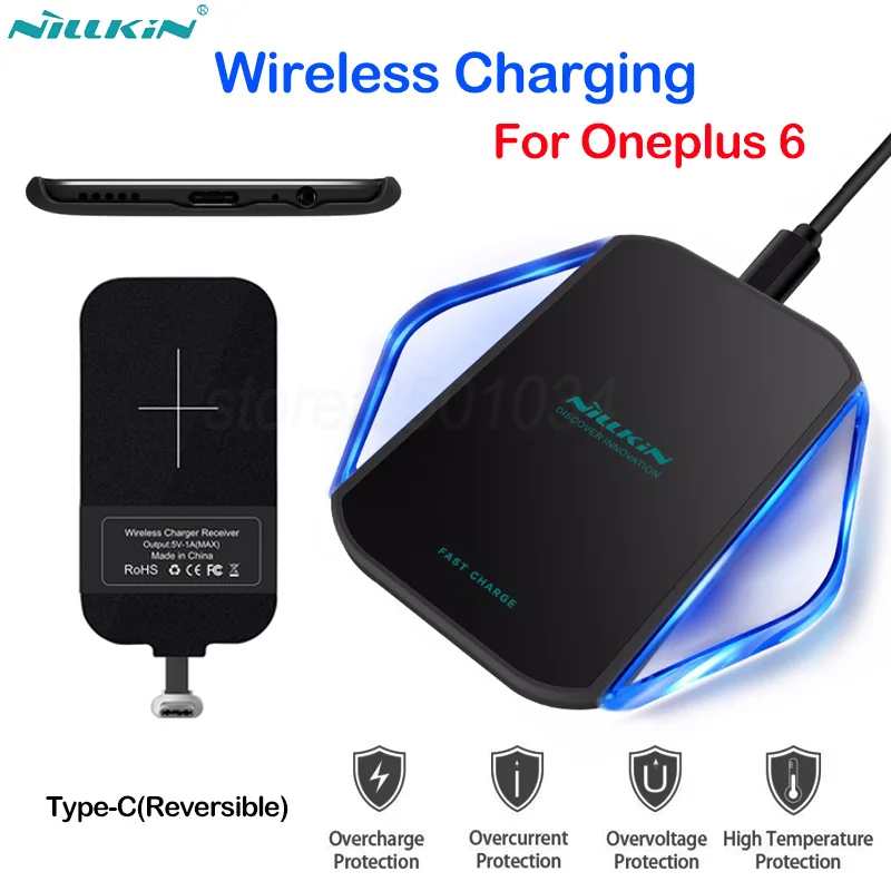 Беспроводное зарядное устройство Nillkin Qi для Oneplus 6 с usb портом type C зарядки ресивера