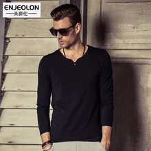 Enjeolon brand 2017 top new Mens cotton t shirts Black Clothing,Man’s Long Sleeve button fly T-Shirts Slim Tops Tee RST1631-1