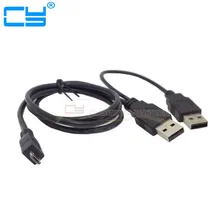 100pcs/Lot New USB 2.0 Dual Power Y Shape 2 x Type A to Micro B High Speed Cable External Hard Drive Disk By DHL