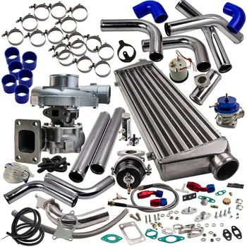 

T04E Universal Turbo t3 flange bov adaptor wastegate turbocharger intercooler Boost Gauge +Pipes kit 500HP