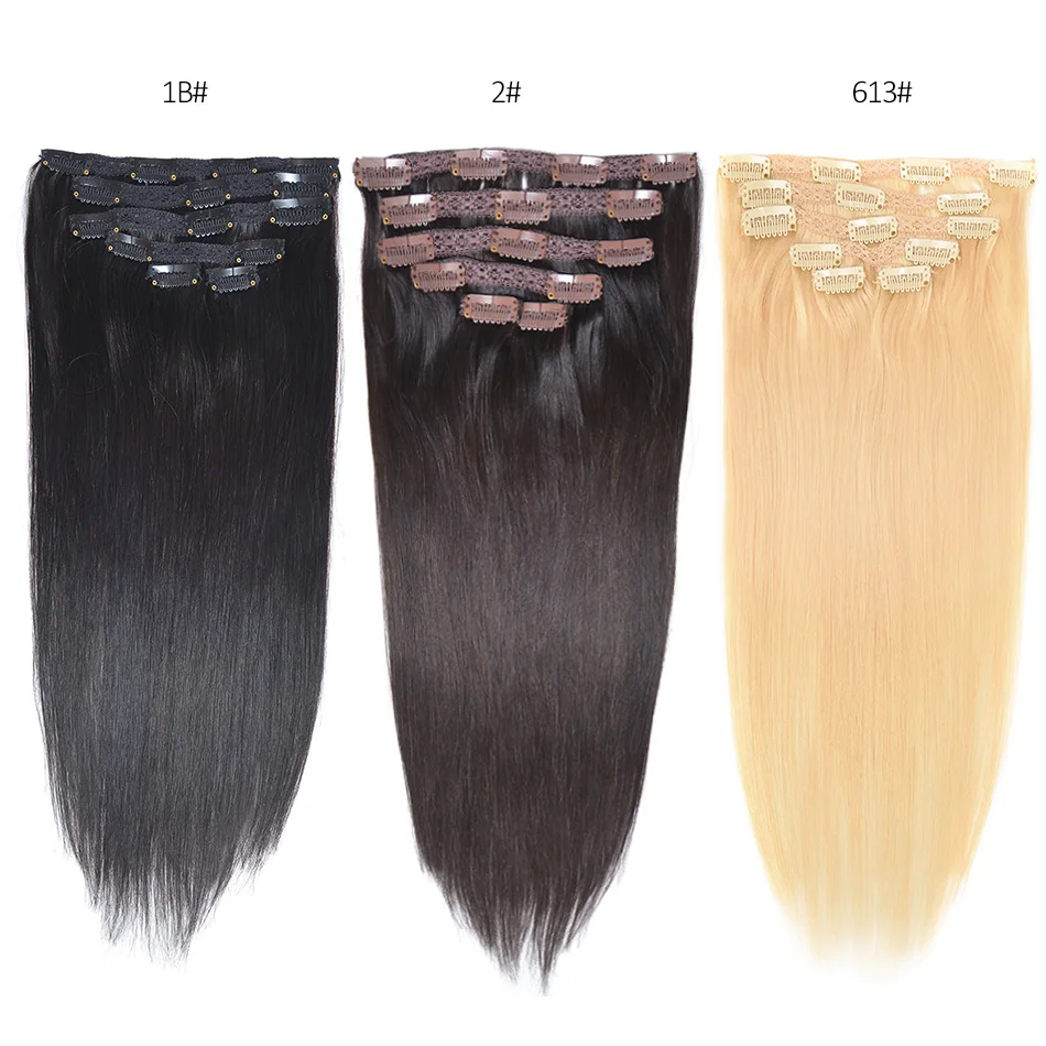 BHF Clip In Human Hair Extensions Machine Made Remy 100% Peruvian Natural Straight Hair Extension Clip