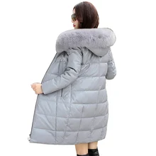 Зимняя куртка на 90% белом утином пуху, теплое пальто, женские парки, новинка, женские кожаные длинные куртки, пальто, зимняя верхняя одежда