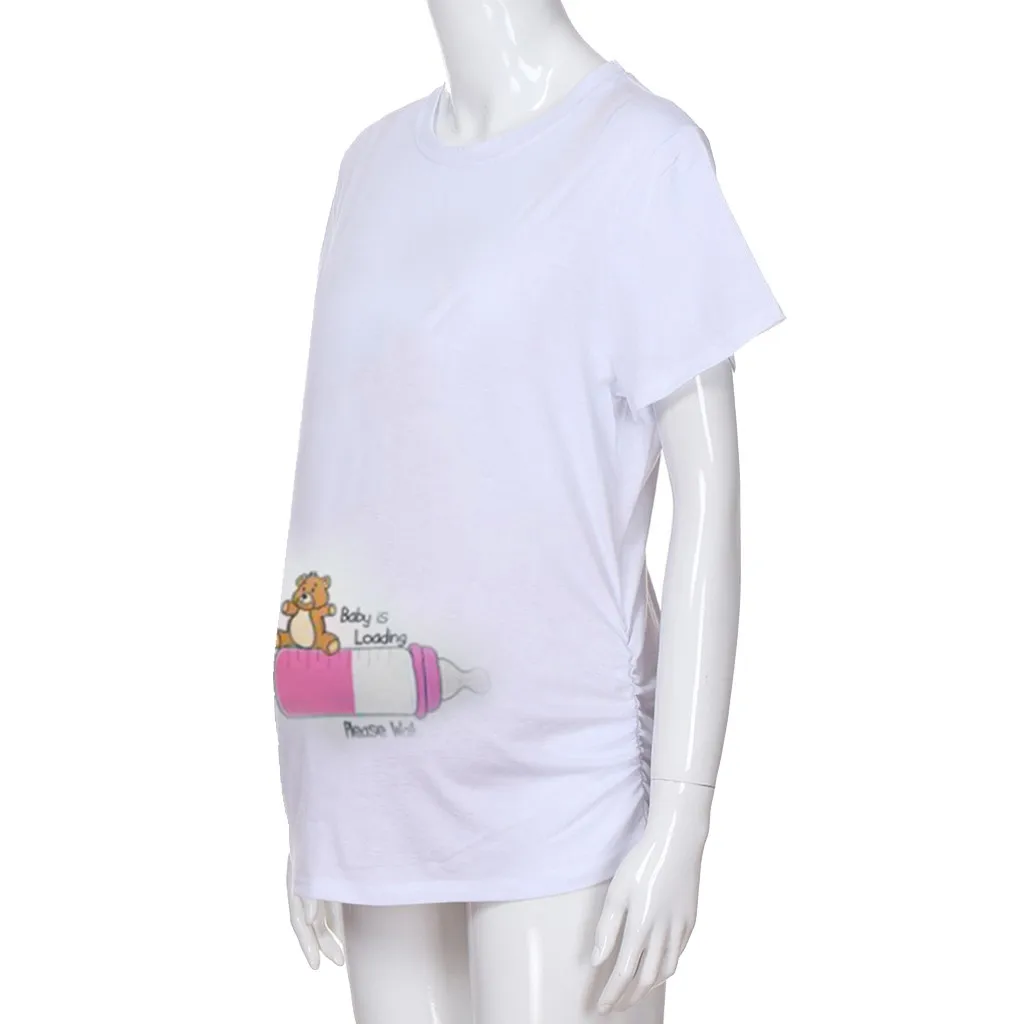 MUQGEW одежда Беременность женщин для беременных с коротким рукавом o-образным вырезом мультфильм печати топы футболки Одежда для беременных женская одежда s