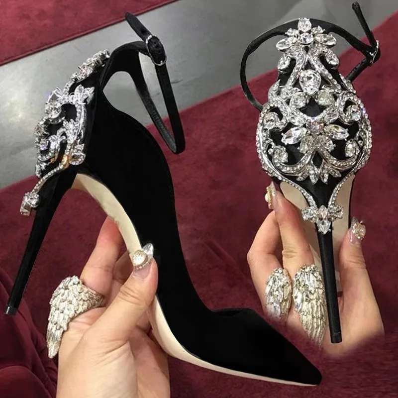 Shoes Women 2019 high heels Sexy Ankle strap Sandals crystal Glitter stiletto Female party pumps cover heels sapato feminino Shoes Women 2019 high heels Sexy Ankle strap Sandals crystal Glitter stiletto Female party pumps cover heels sapato feminino