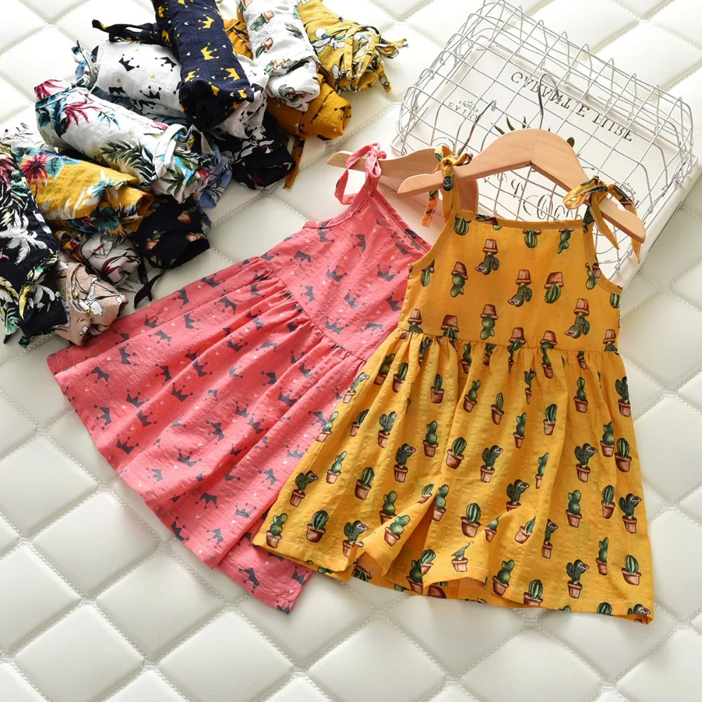 

2018 Summer New Girls Sling Floral Dress Children's Clothing Casual Cute Sleeveless Printed A-line Dress 90-130 High Quality
