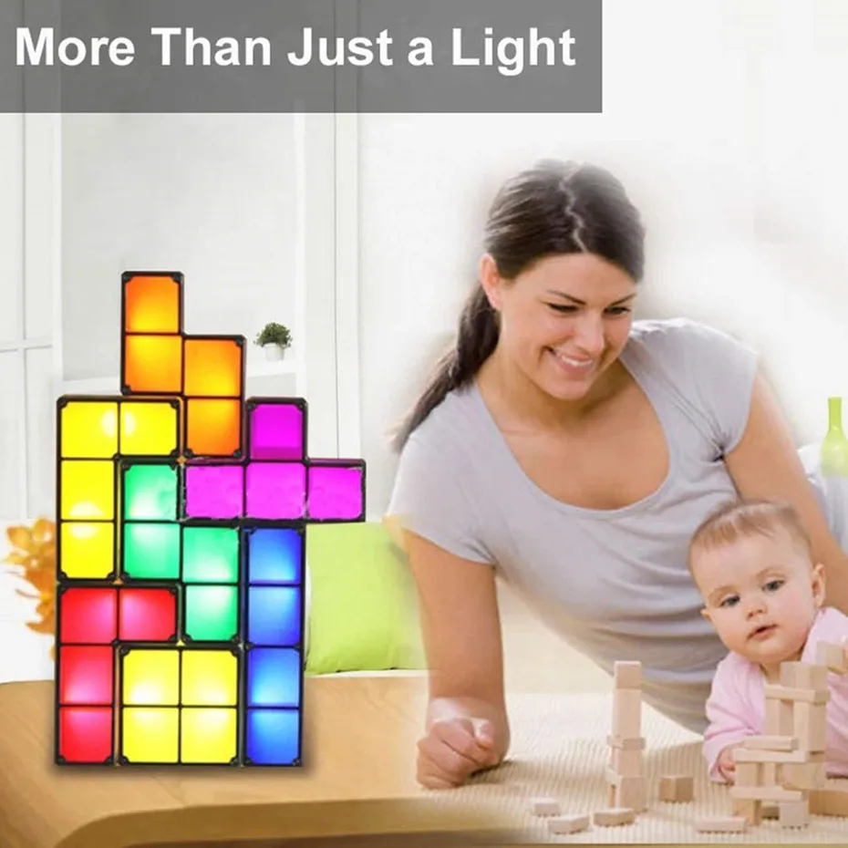 Lâmpada de Mesa Luz da Noite Tetris Quebra-cabeça Empilhável Led Bloco Constructible Retro Jogo Torre Bebê Colorido Diy Luz 7 de mesa bloco constructible luz da noite