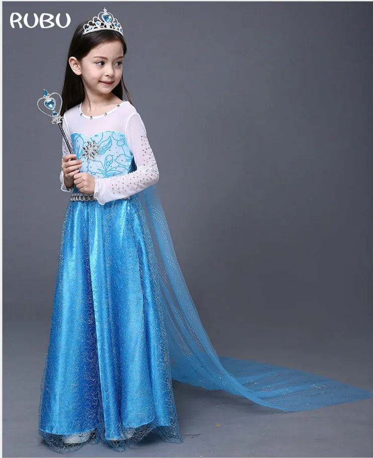 

2018 New Top Fashion Girls Snow For Costume Elsa Princess Dress Up With Train Halloween Christmas Party Cosplay Fantasy