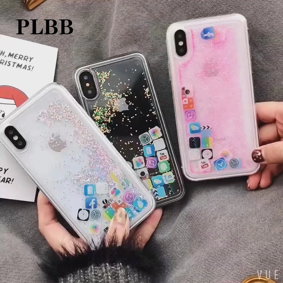 PLBB Модный чехол для девочек с жидким песком iPhone X 6 6S 7 8 Plus блестящая Звезда блестки