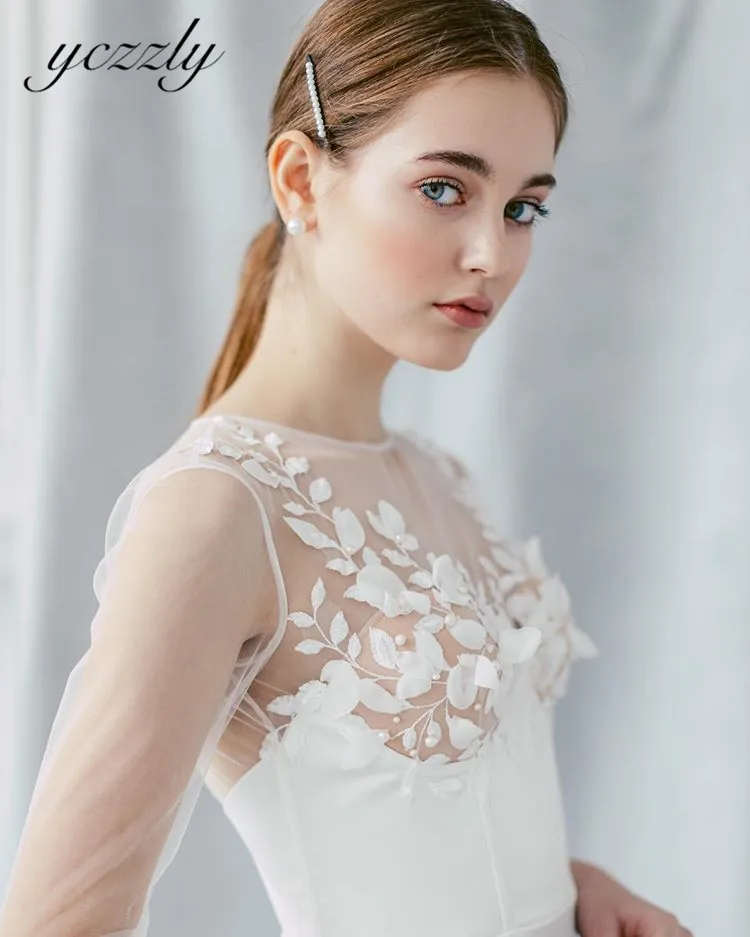 Vestido De Novia сексуальное тюль с кружевами аппликацией Русалка Свадебные платья с длинными рукавами для беременных свадебное пляжное платье с разрезом W38
