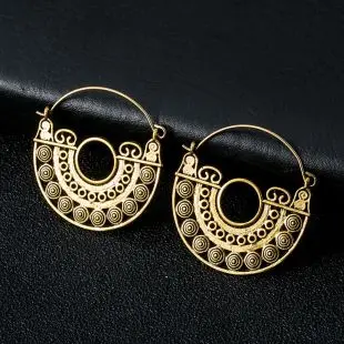 antique brass 20 видов стилей, индийские, племенные, латунные серьги, висячие серьги, цветок, украшенные вихрем «цыганские» серьги для женщин, Boho, Винтажные серьги 19412 - Окраска металла: antique brass