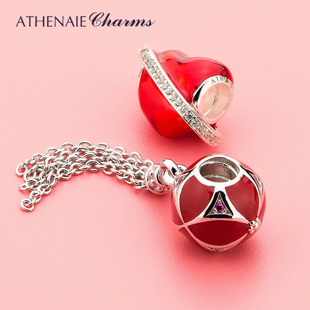 ATHENAIE 925 пробы Серебряный Красный Emnal Lucky Clover кисточкой кулон Подвески